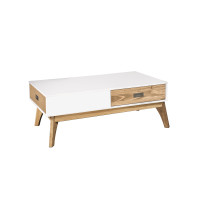 Manhattan Comfort CS96508 Rustic Mid-Century Modern 2-Drawer Jackie 2.0 Coffee Table  in White and Natural Wood
